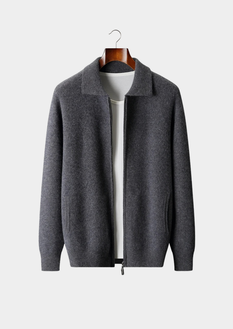 100% CASHMERE ZIP POLO CARDIGAN