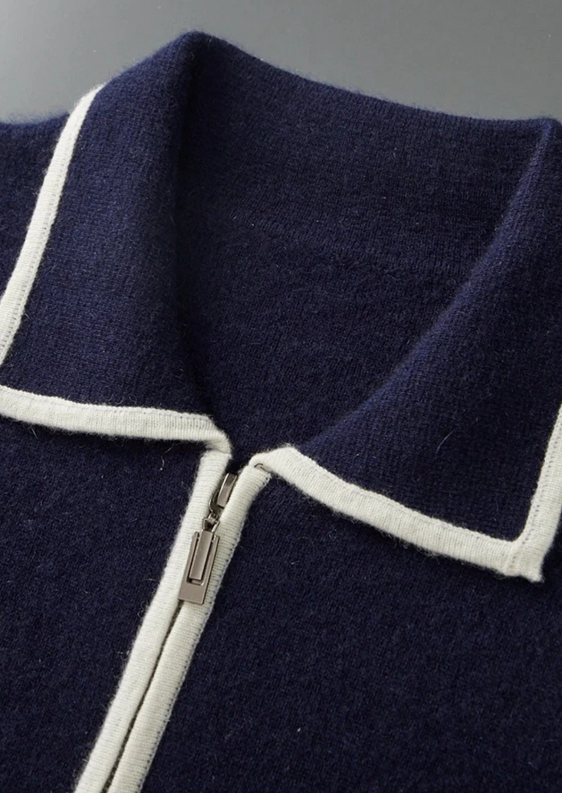 NOBA WOOL TWO-TONE POLO CARDIGAN