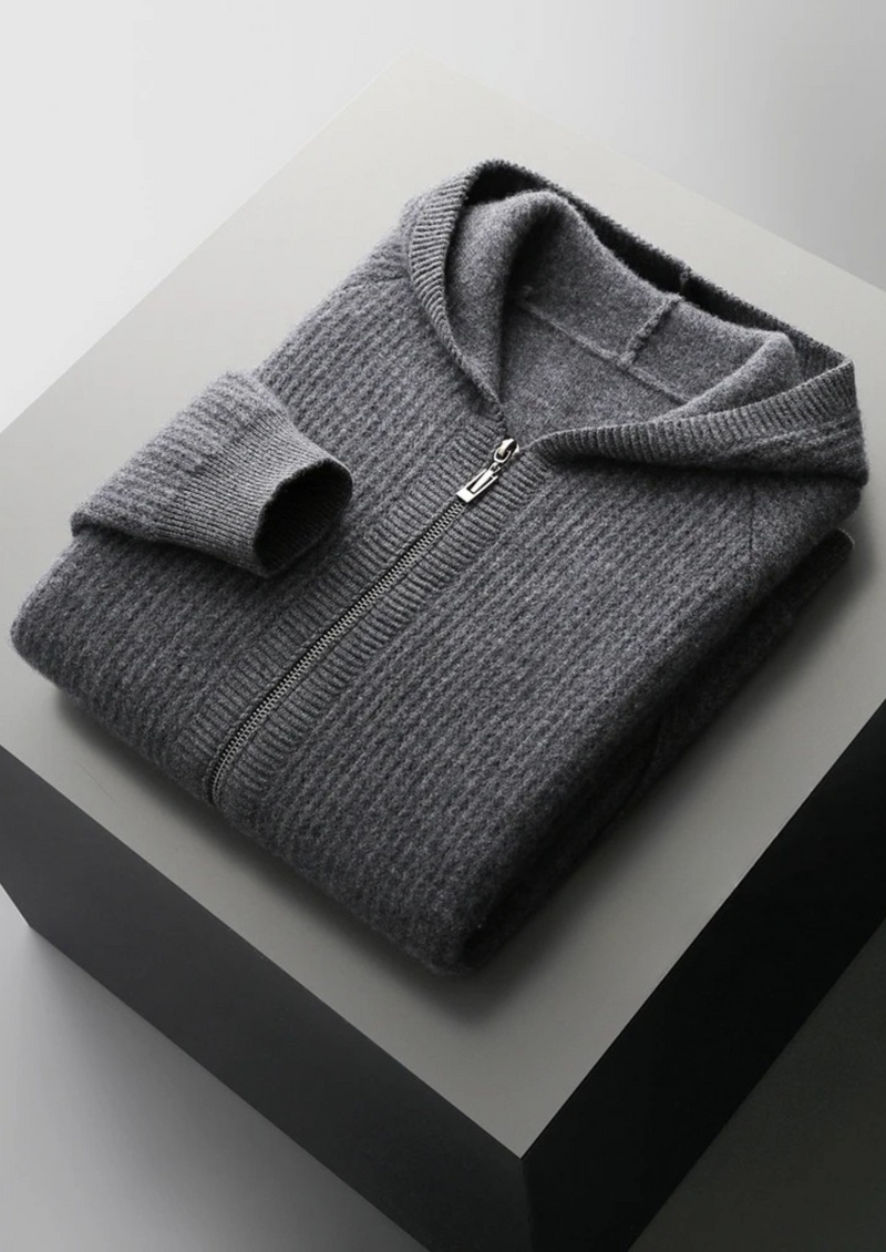NOBA WOOL RIBBED ZIPPER HOODIE