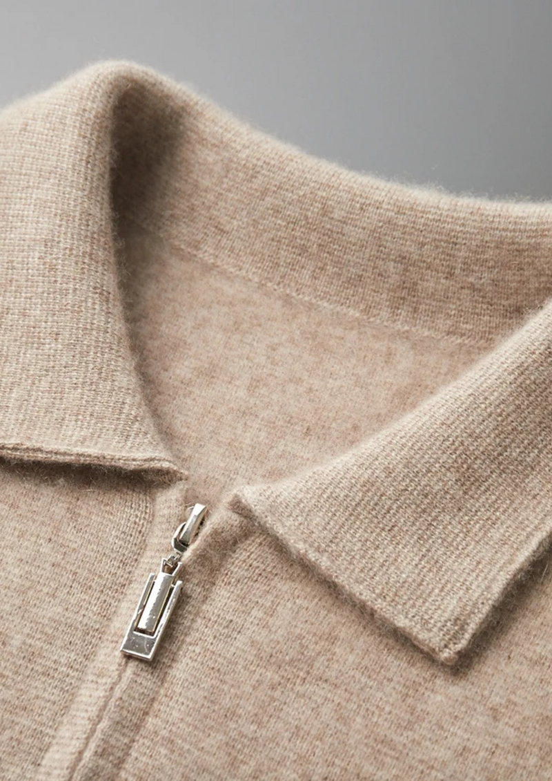 100% CASHMERE ZIPPER CARDIGAN