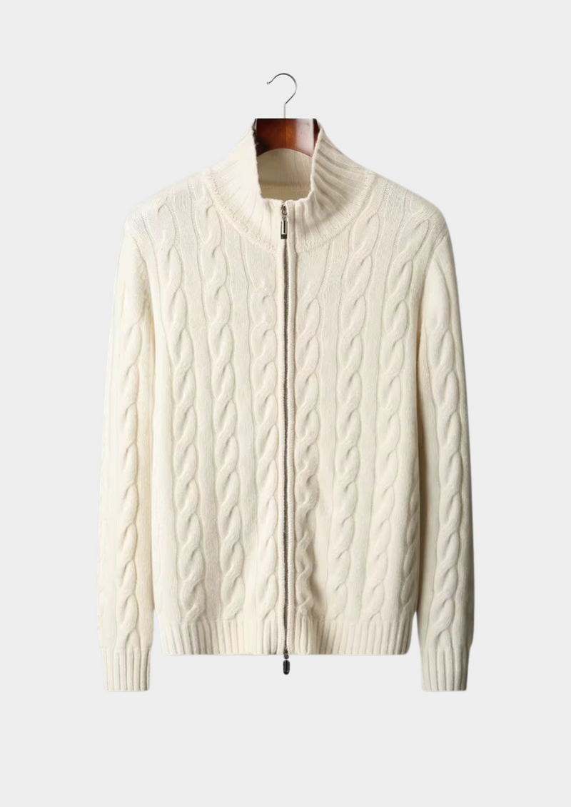 NOBA WOOL DUAL-ZIP CABLE CARDIGAN