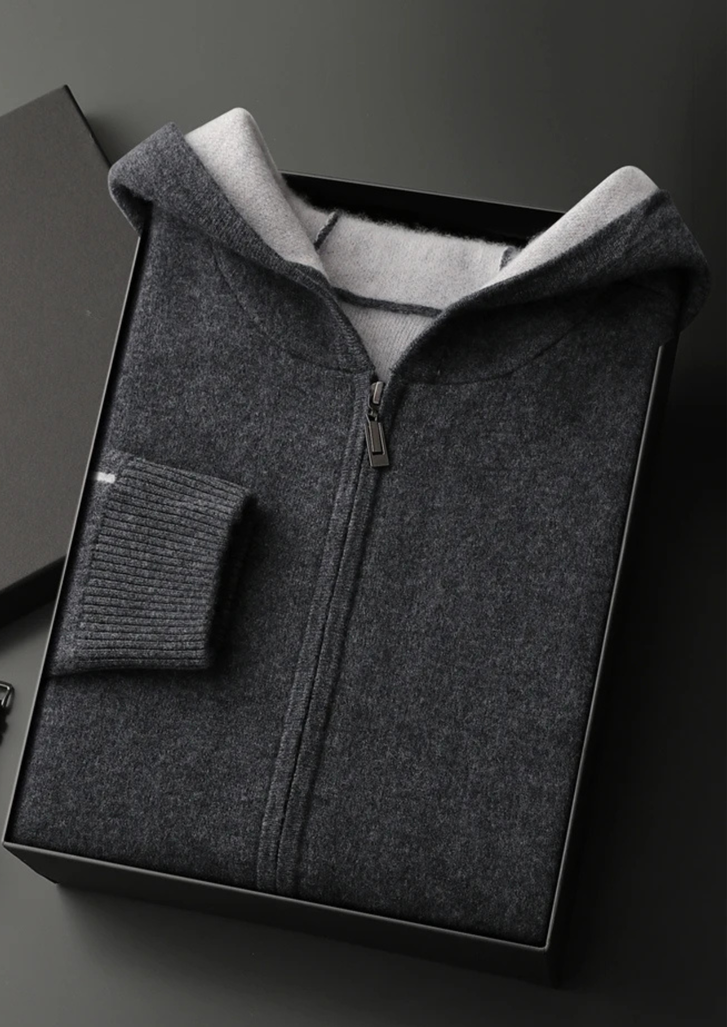 100% CASHMERE TWO -TONE ZIPPER HOODIE