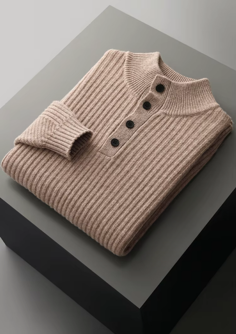 NOBA WOOL RIBBED HENLEY SWEATER