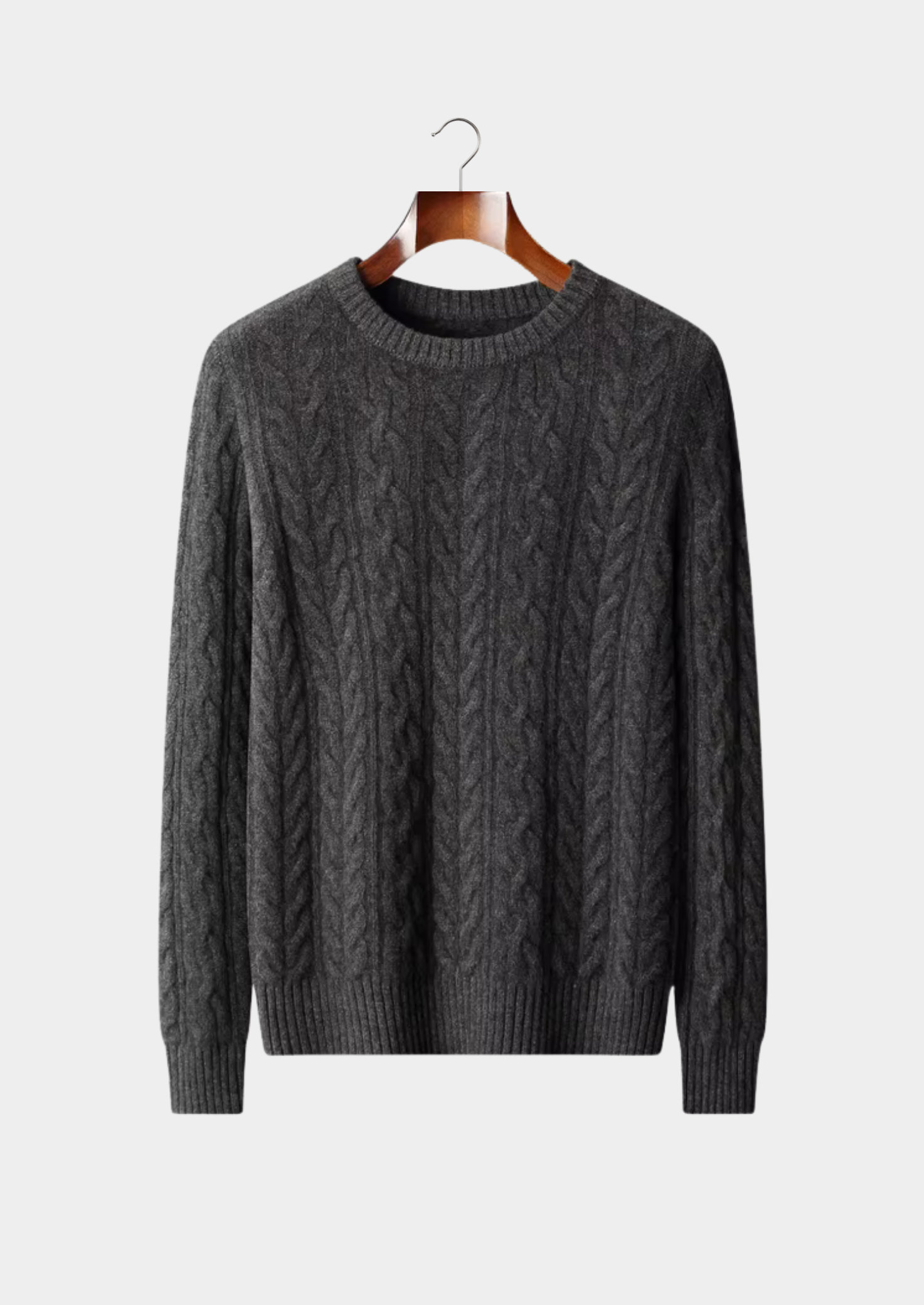 100% CASHMERE CABLE KNIT CREWNECK