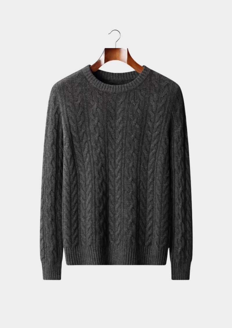 100% CASHMERE CABLE KNIT CREWNECK