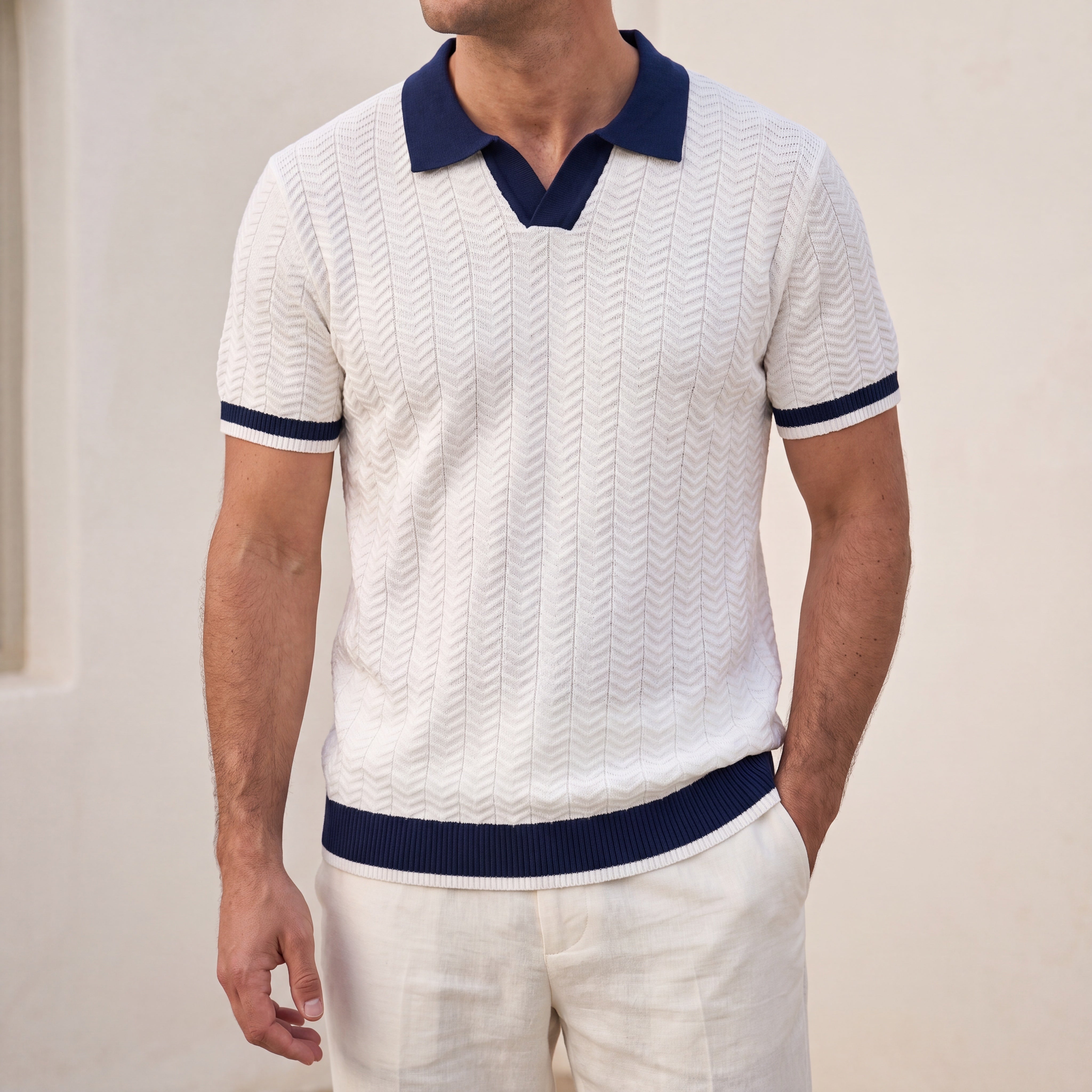 NOBA Contrast Textured Polo White lifestyle