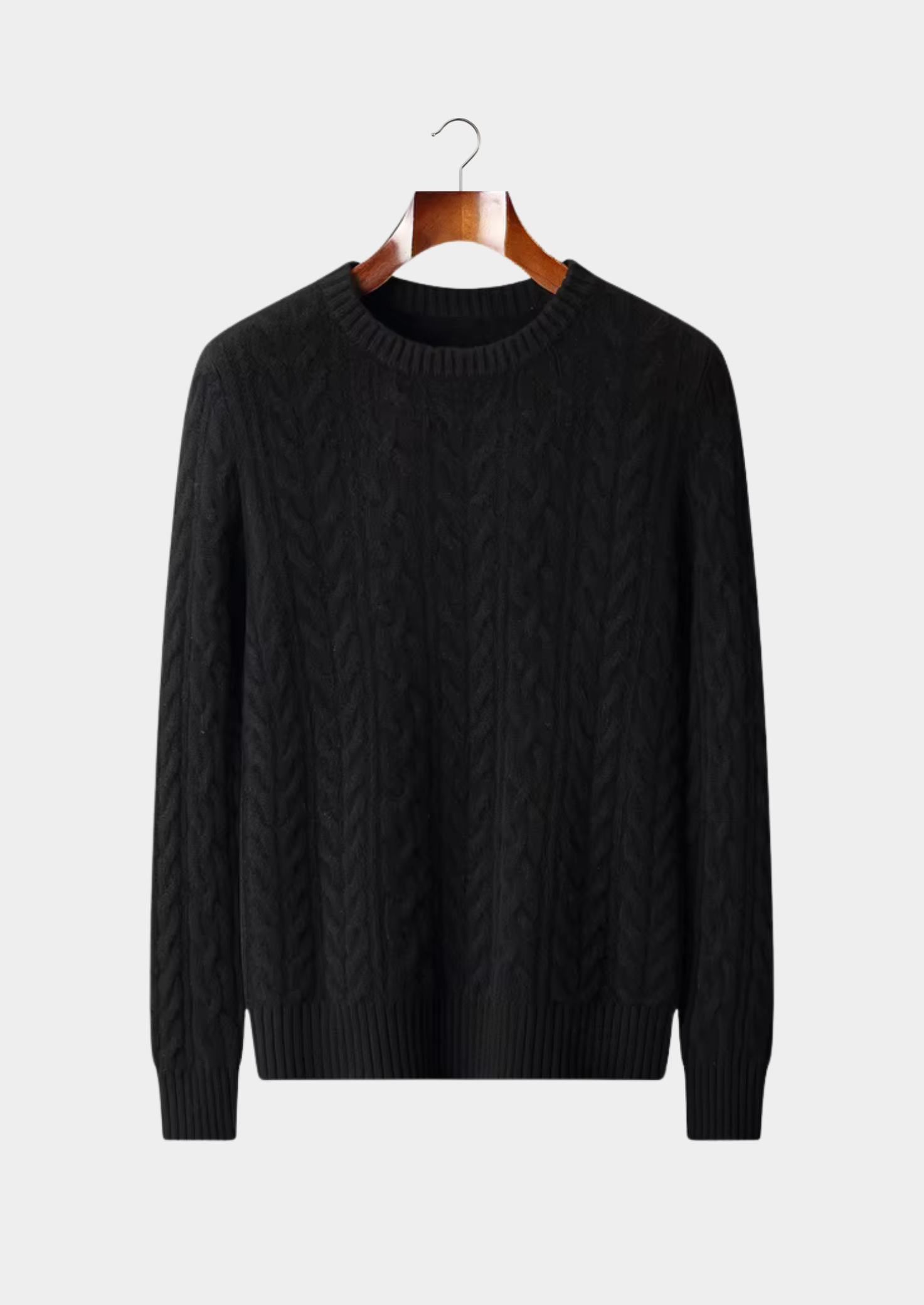 100% CASHMERE CABLE KNIT CREWNECK