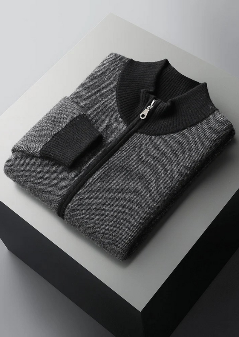 100% CASHMERE JACQUARD ZIP CARDIGAN