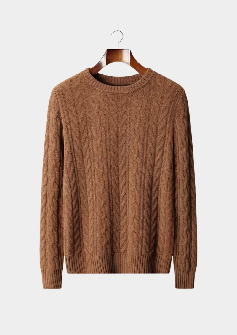 100% CASHMERE CABLE KNIT CREWNECK