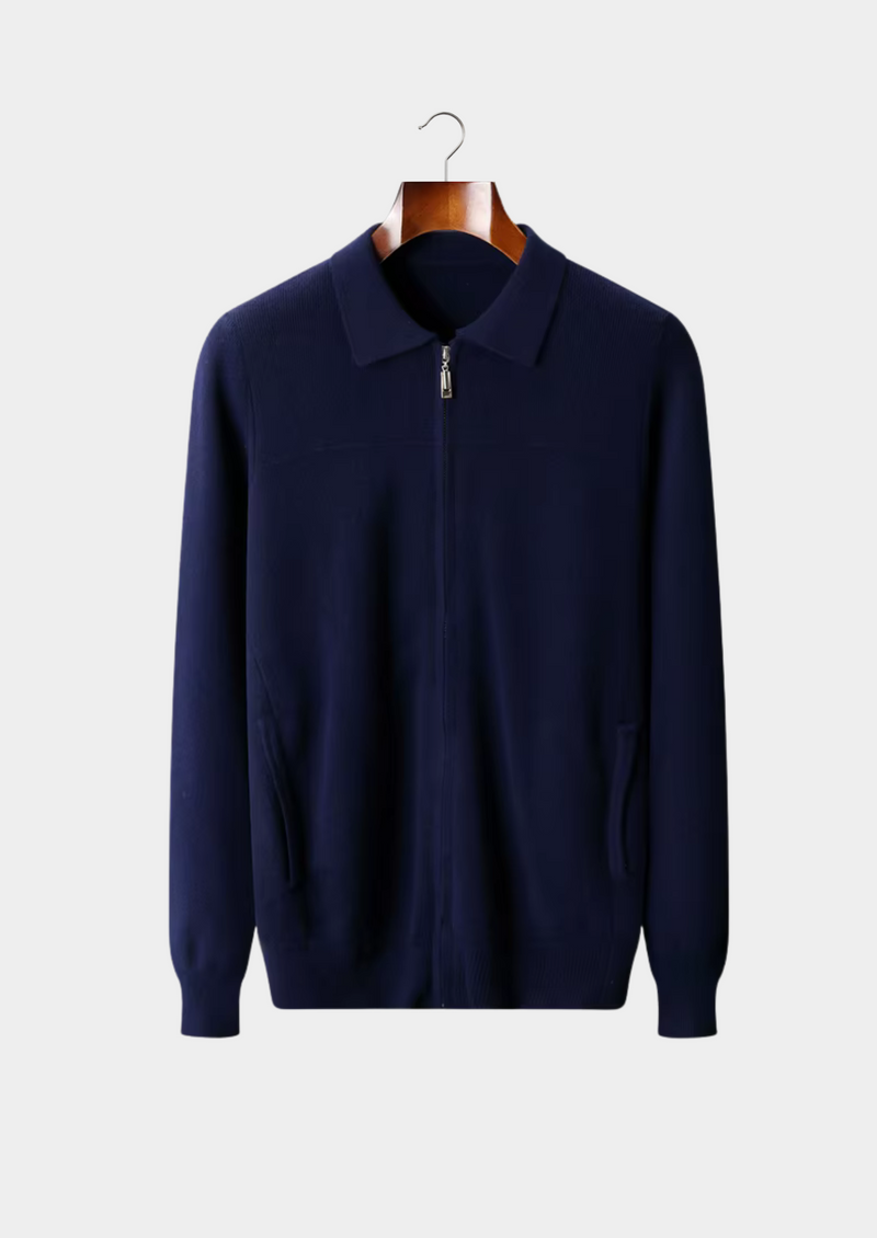 NOBA WOOL RIBBED POLO CARDIGAN