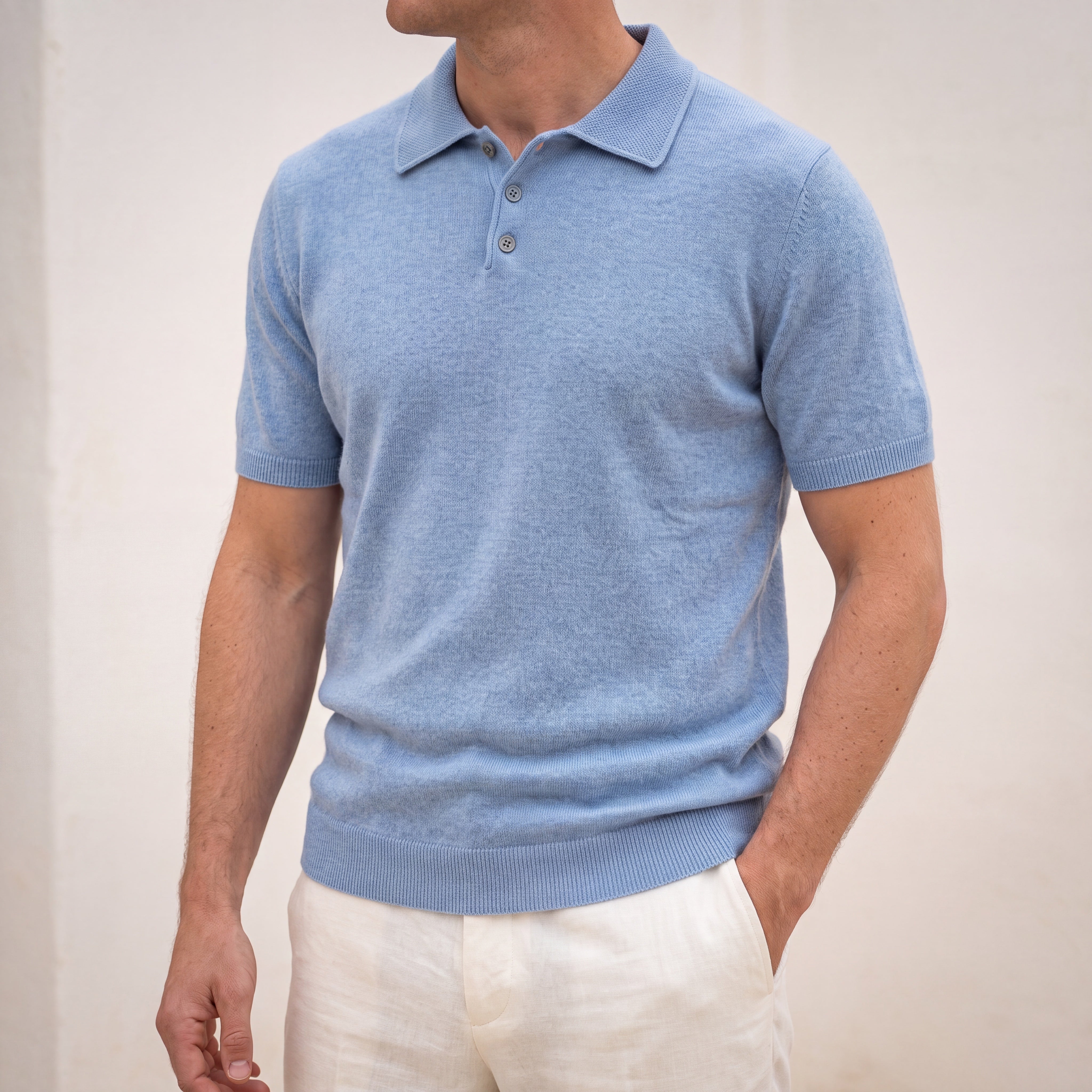 Cashmere Classic Polo Light Blue lifestyle