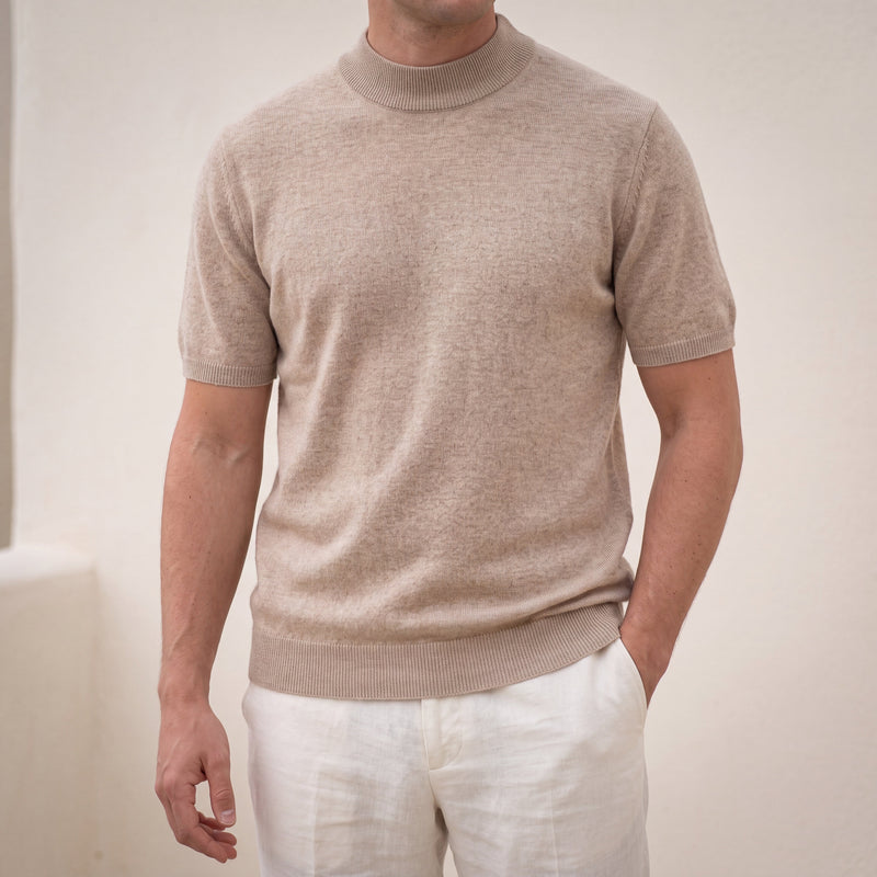 Cashmere Mock Neck T-Shirt Light Beige lifestyle