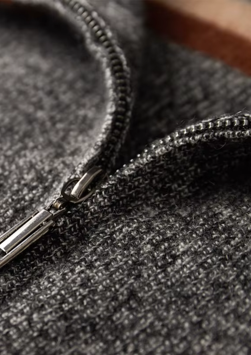 100% CASHMERE STRIPED ZIP CARDIGAN