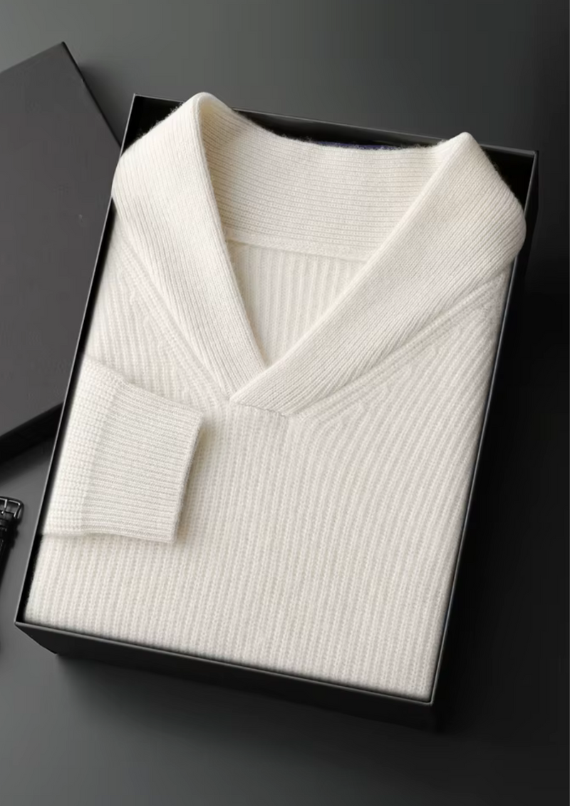 100% CASHMERE RIBBED V-NECK SWEATER