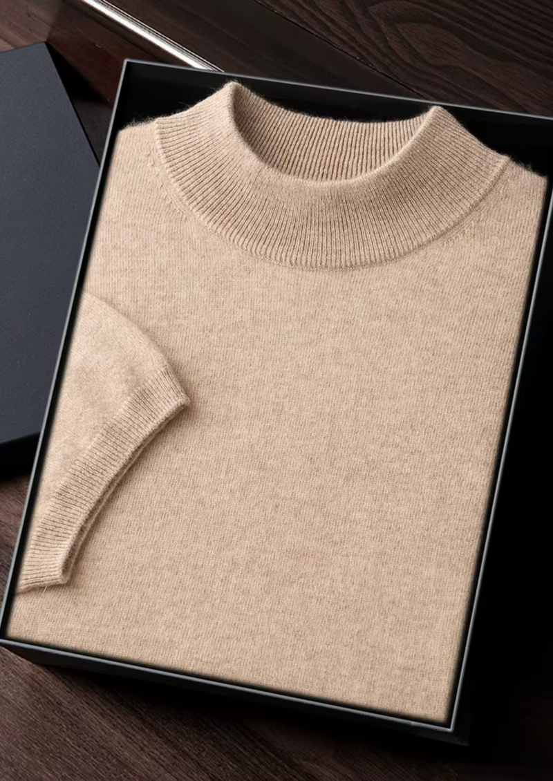 100% CASHMERE MOCK NECK T-SHIRT
