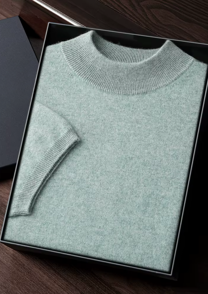 100% CASHMERE MOCK NECK T-SHIRT