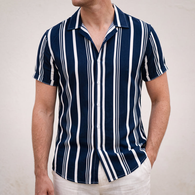 NOBA special Striped Shirt Navy Blue lifestyle