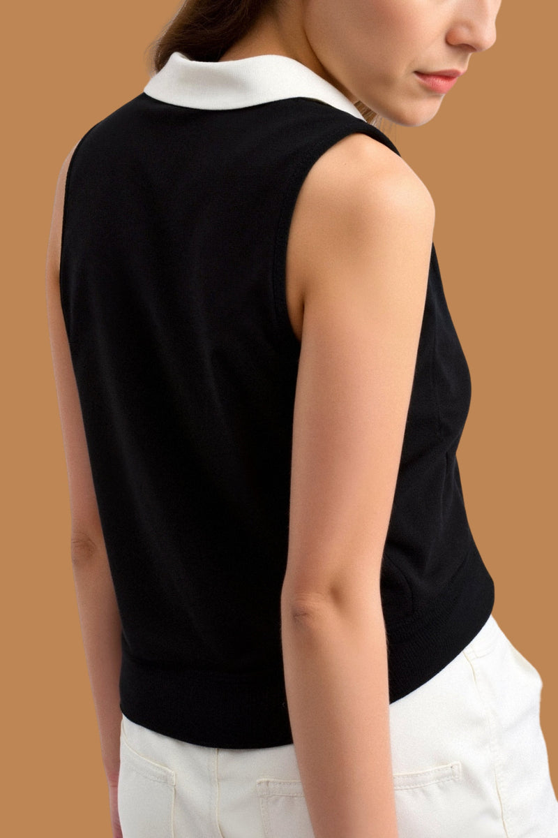 Contrast Trim Collared Polo Tank Top