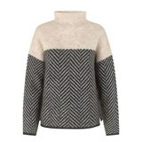 NOBA - Sweater with High Collar and Herringbone Pattern