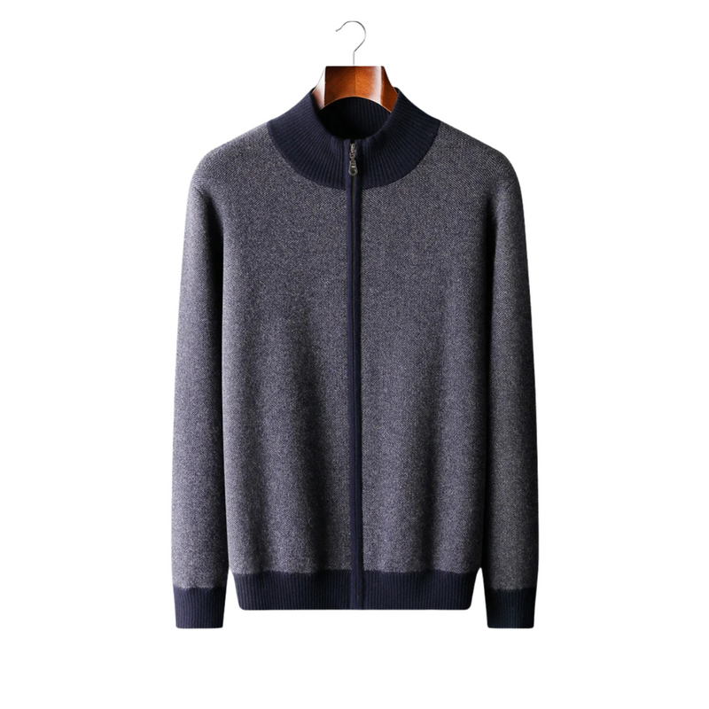 100% CASHMERE JACQUARD ZIP CARDIGAN