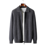 100% CASHMERE ZIP POLO CARDIGAN