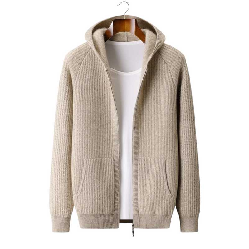 NOBA WOOL RIBBED ZIPPER HOODIE