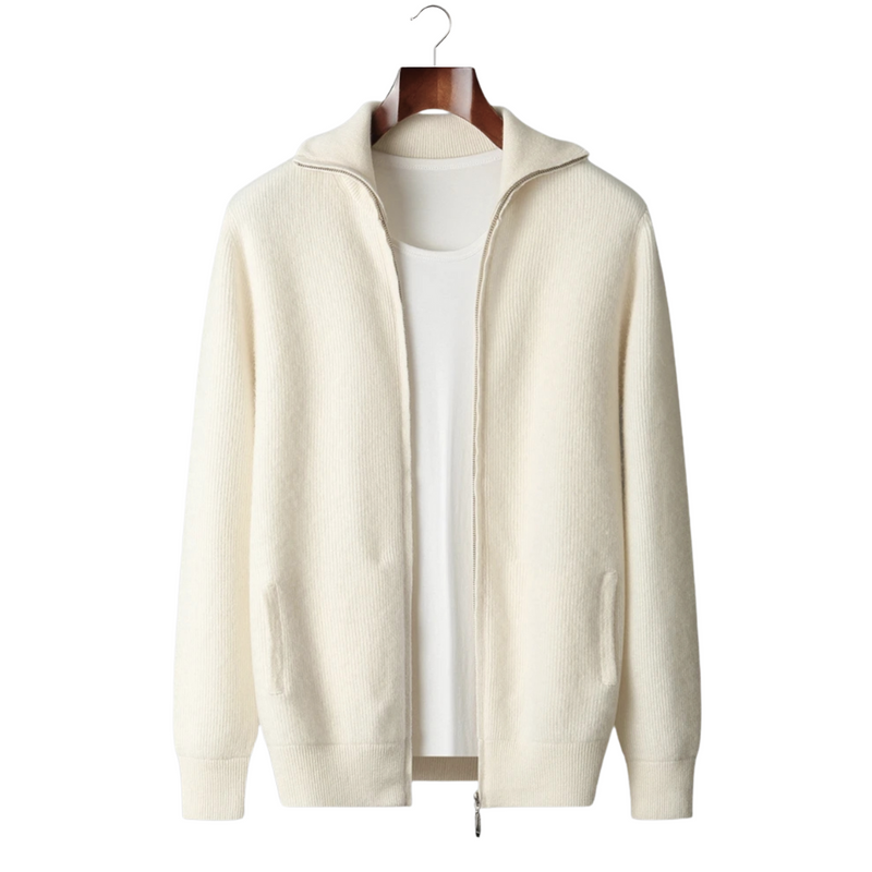 NOBA WOOL RIBBED ZIPPER CARDIGAN