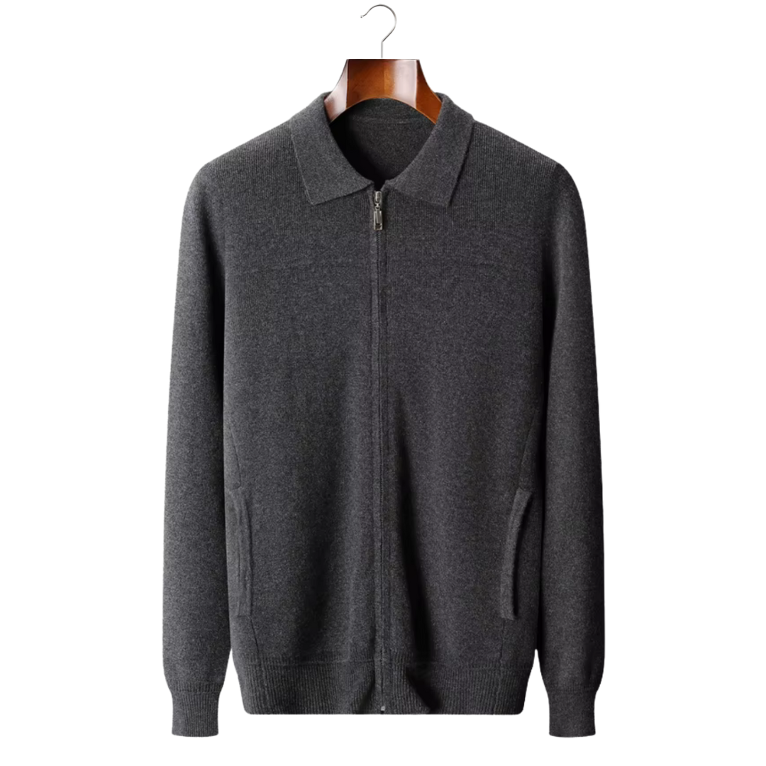 NOBA WOOL RIBBED POLO CARDIGAN