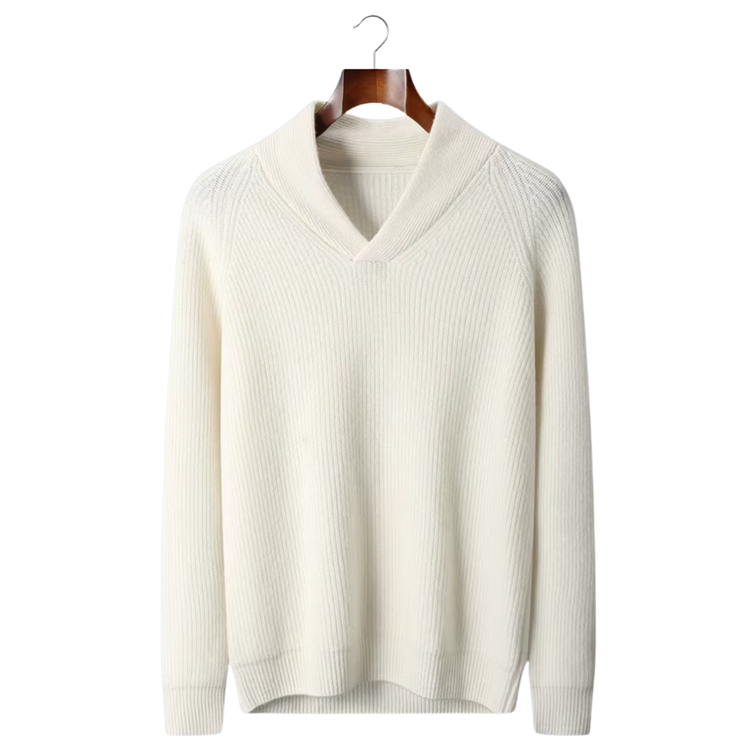 100% CASHMERE RIBBED V-NECK SWEATER