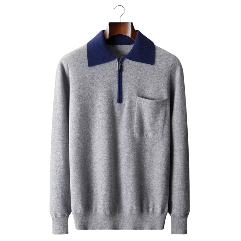 100% CASHMERE TWO TONE ZIPPER POLO
