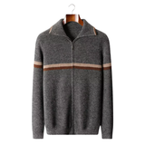 100% CASHMERE STRIPED ZIP CARDIGAN