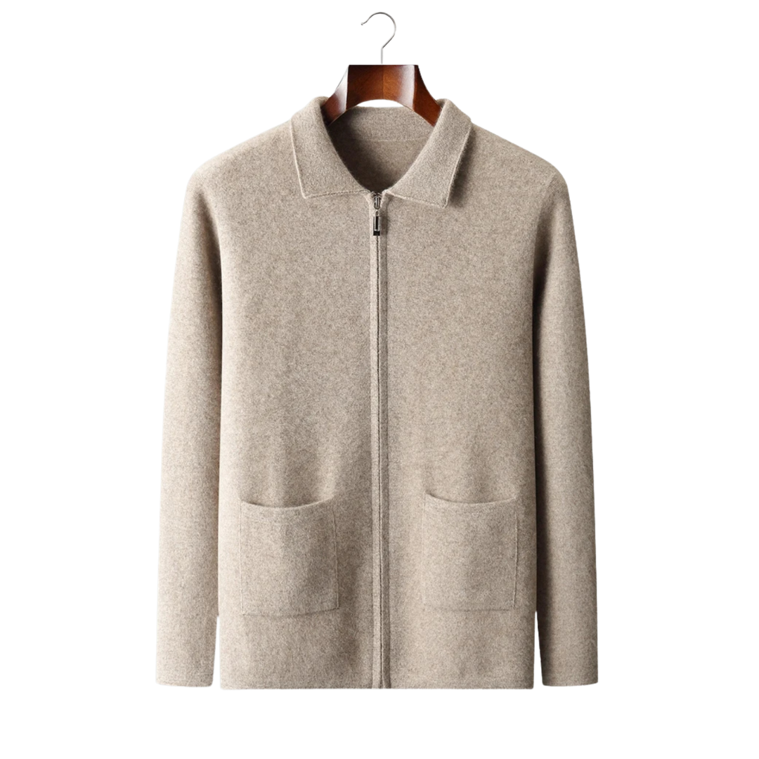 100% CASHMERE ZIPPER CARDIGAN