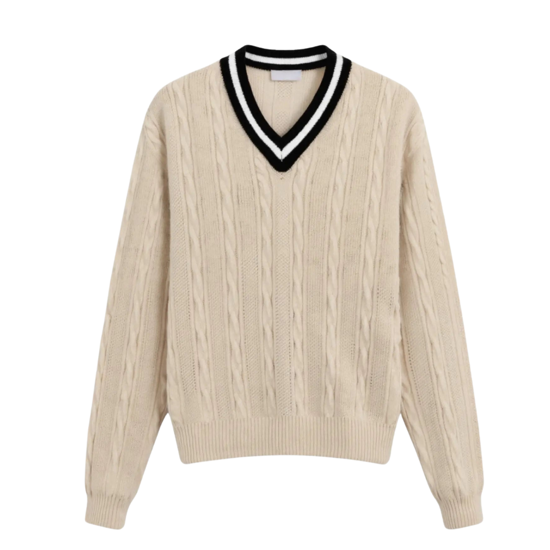V Neck Elegant Cable Knit Long Sleeve Sweater