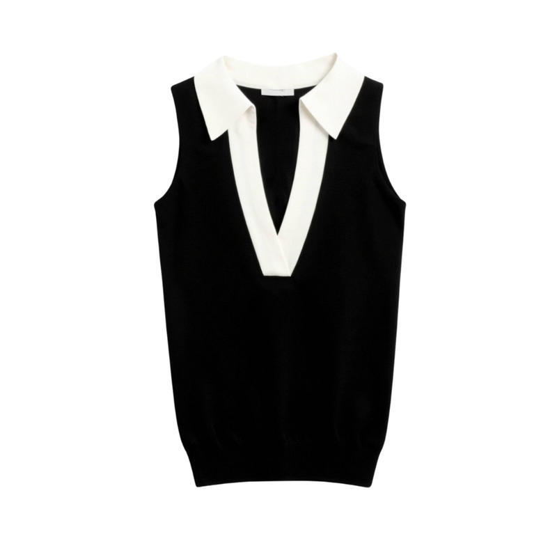 Contrast Trim Collared Polo Tank Top