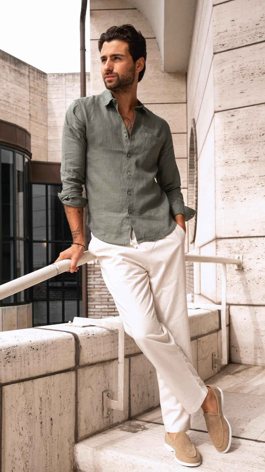 "Our Model Noah in the Linen set"