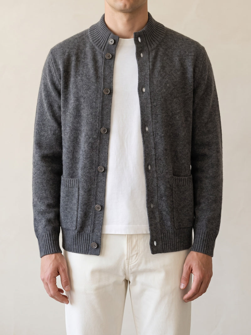 100% Cashmere Button Cardigan – Dark Gray lifestyle