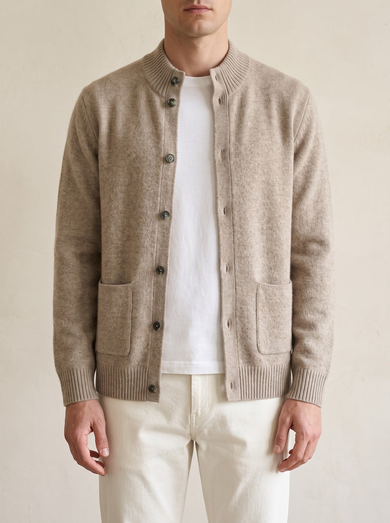 100% Cashmere Button Cardigan – Light Beige lifestyle
