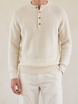 100% Cashmere Button Sweater – Cream White lifestyle