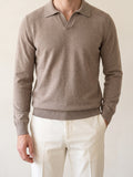 100% Cashmere Buttonless Sweater Polo – Beige lifestyle