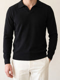100% Cashmere Buttonless Sweater Polo – Black lifestyle