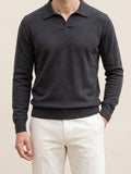 100% Cashmere Buttonless Sweater Polo – Dark Gray lifestyle