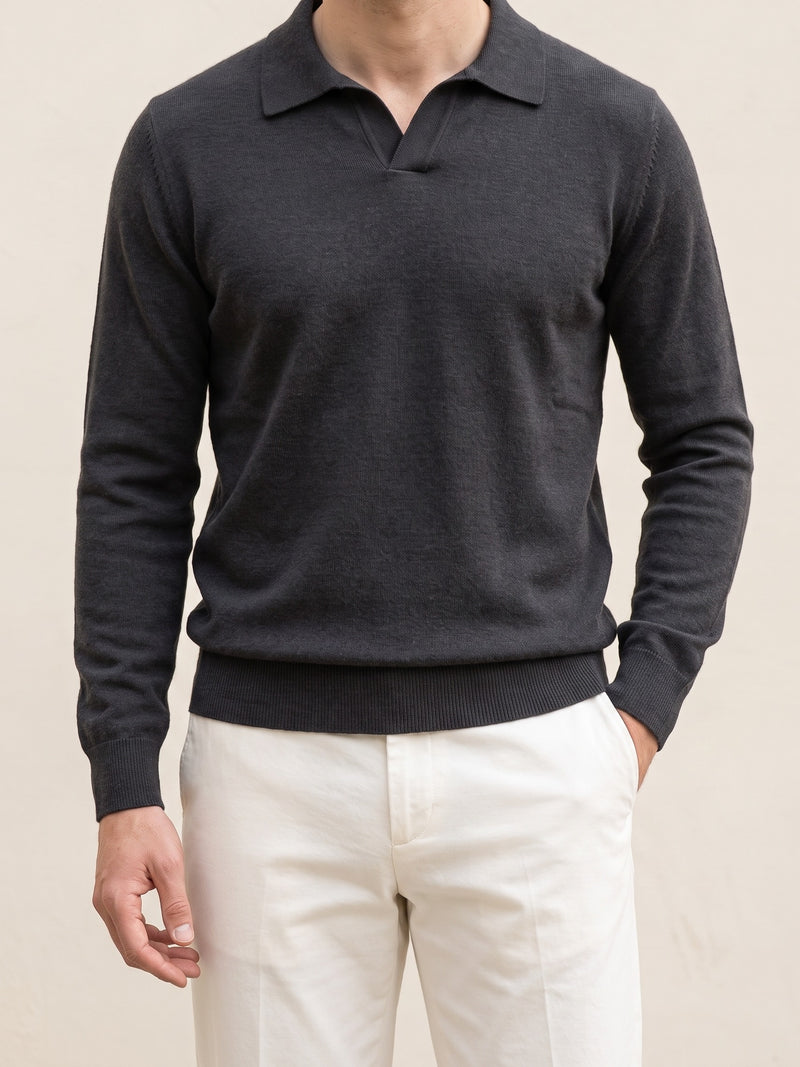 100% Cashmere Buttonless Sweater Polo – Dark Gray lifestyle