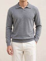 100% Cashmere Buttonless Sweater Polo – Gray lifestyle