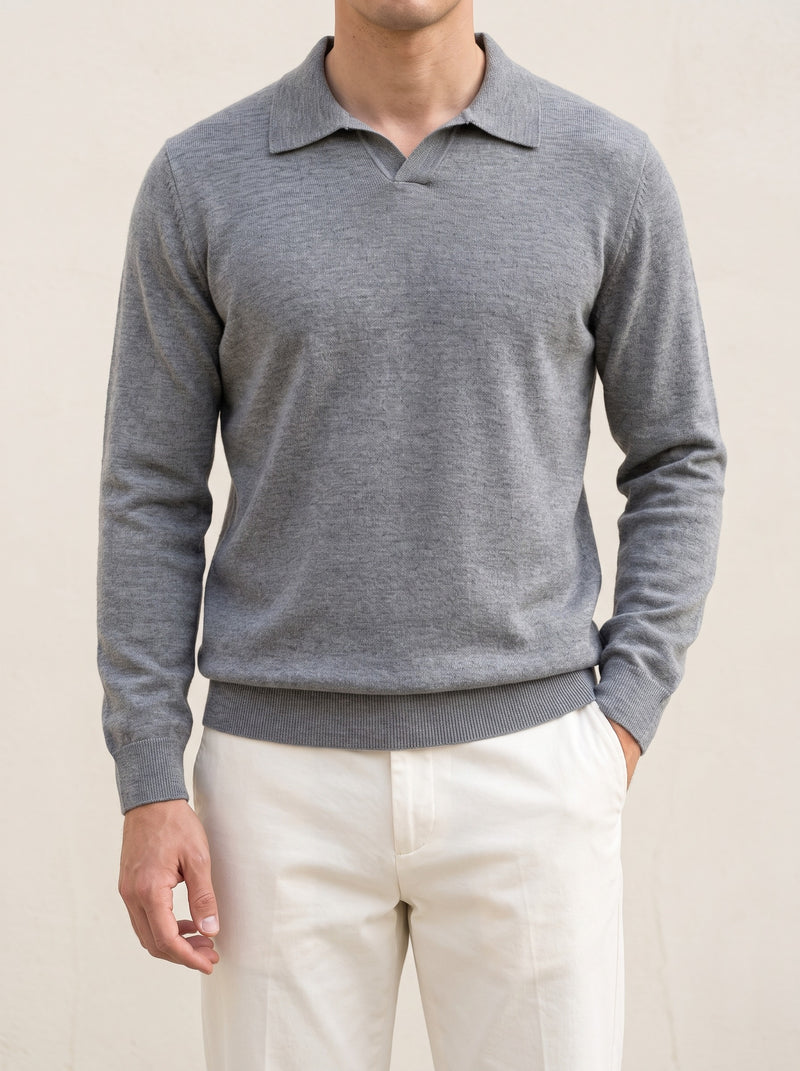 100% Cashmere Buttonless Sweater Polo – Gray lifestyle