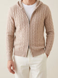 100% Cashmere Cable Knit Zipper Hoodie – Beige lifestyle