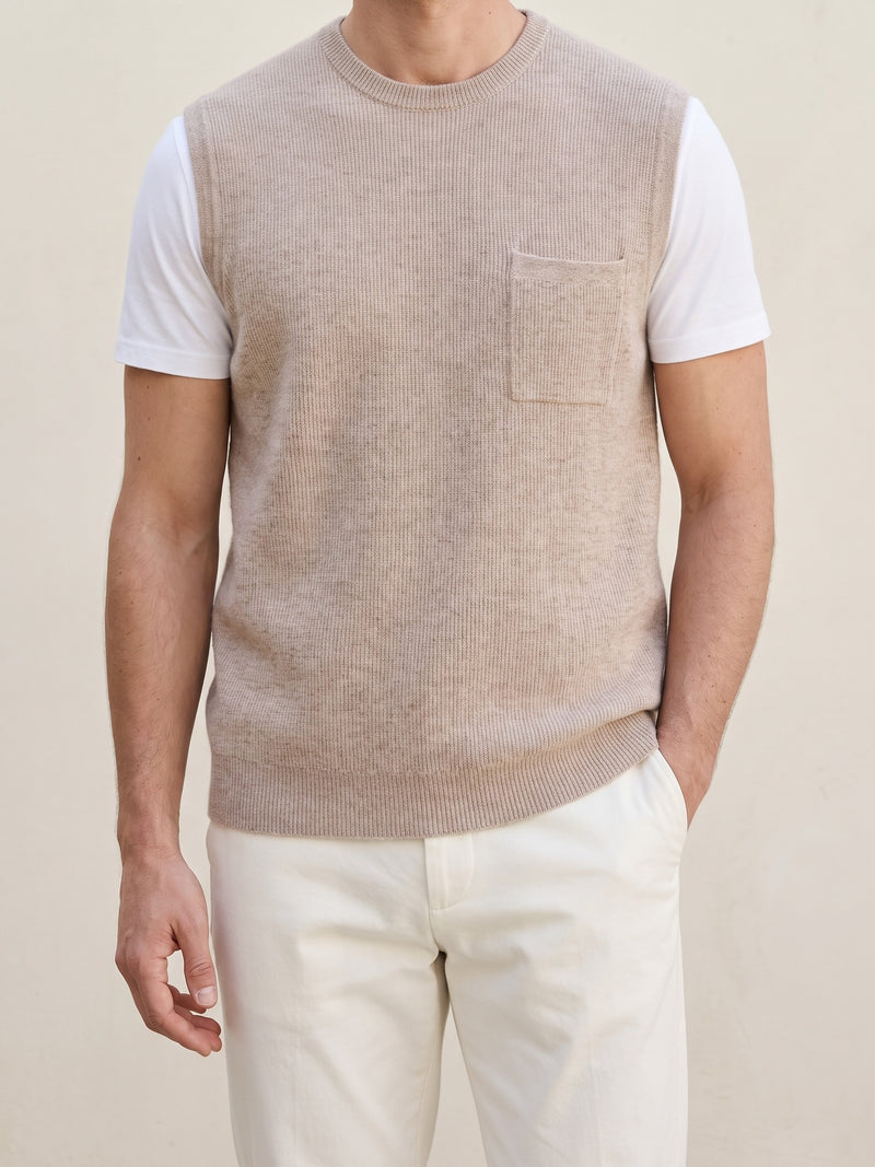 100% Cashmere Crewneck Vest – Beige lifestyle