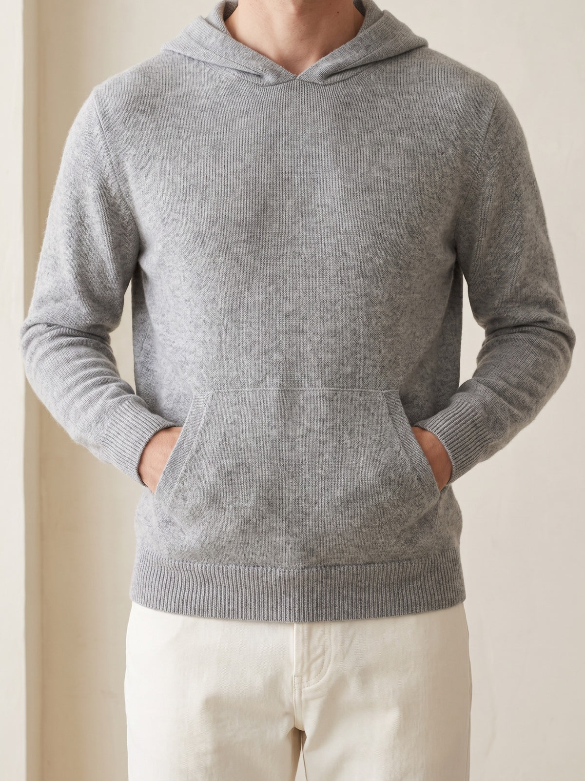 100% Cashmere Essential Hoodie – Light Gray lifestyle