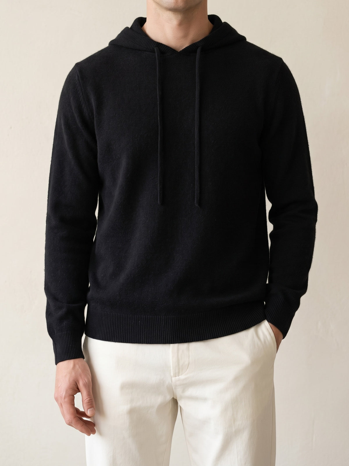 100% Cashmere Hooded Sweater – Black lifestyle