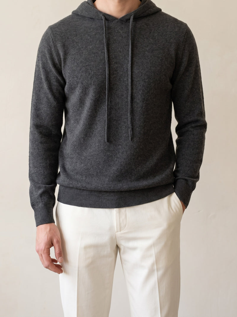 100% Cashmere Hooded Sweater – Dark Gray lifestyle