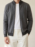 100% Cashmere Jacquard Zip Cardigan – Dark Gray lifestyle